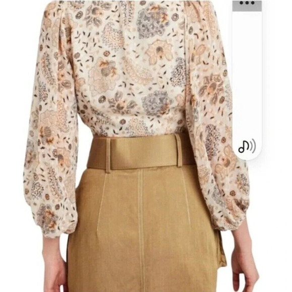 Joie Cream Sheer Lined Floral Tie Front Peasant Blouse Top Size M (B12) - Picture 2 of 9